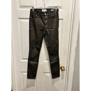 FRAME Denim Le High Skinny Metallic Old‎ Gold Black Jeans Women's Size 28 Party